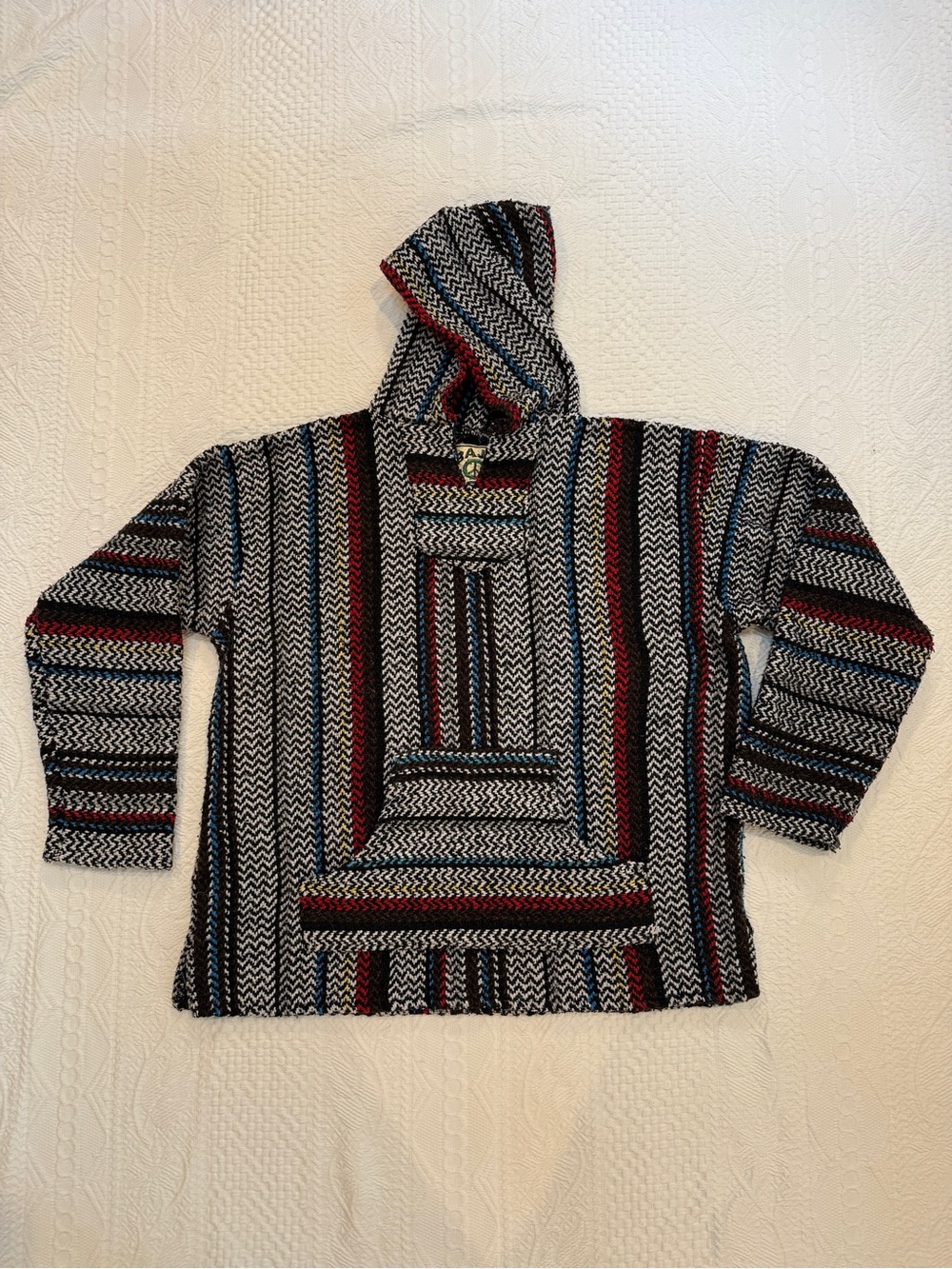 Baja Joe Hoodie Mens XL Rasta Colorway Knit Poncho Pouch Heavyweight Pullover